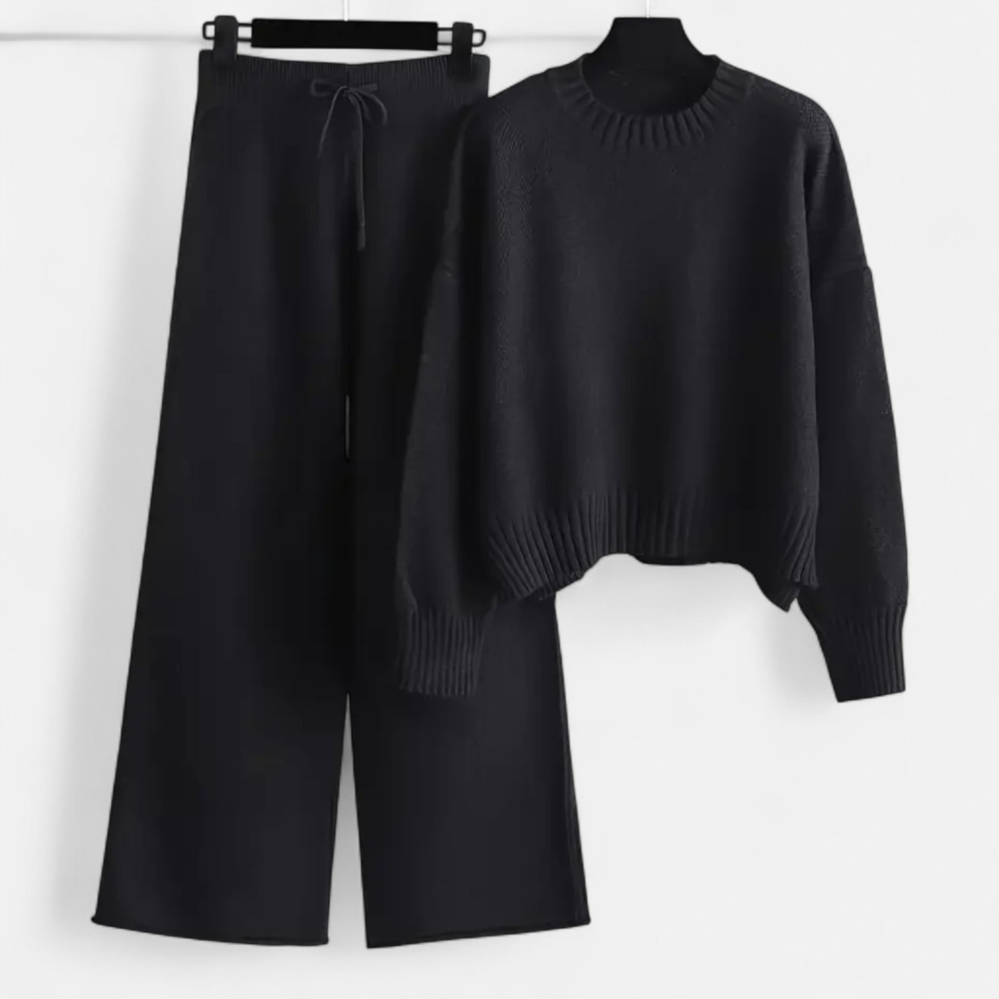 Valmonti | Zestaw swetra dzianinowego i spodni z szerokimi nogawkami dla kobiet