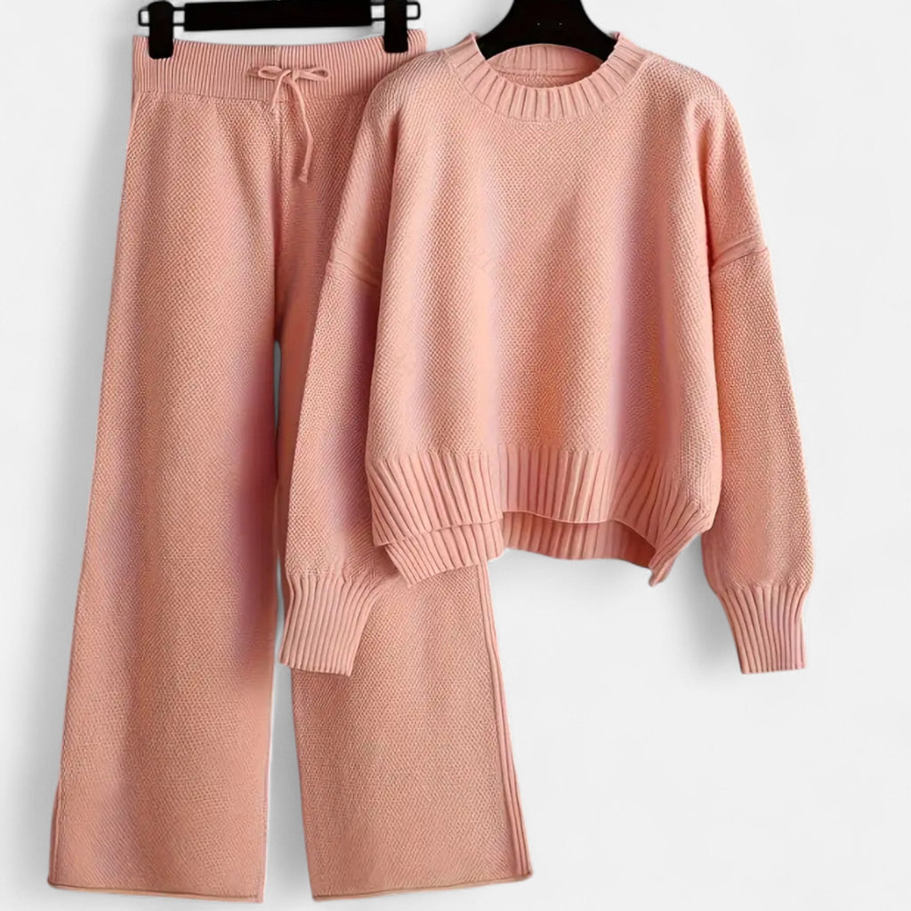 Valmonti | Zestaw swetra dzianinowego i spodni z szerokimi nogawkami dla kobiet