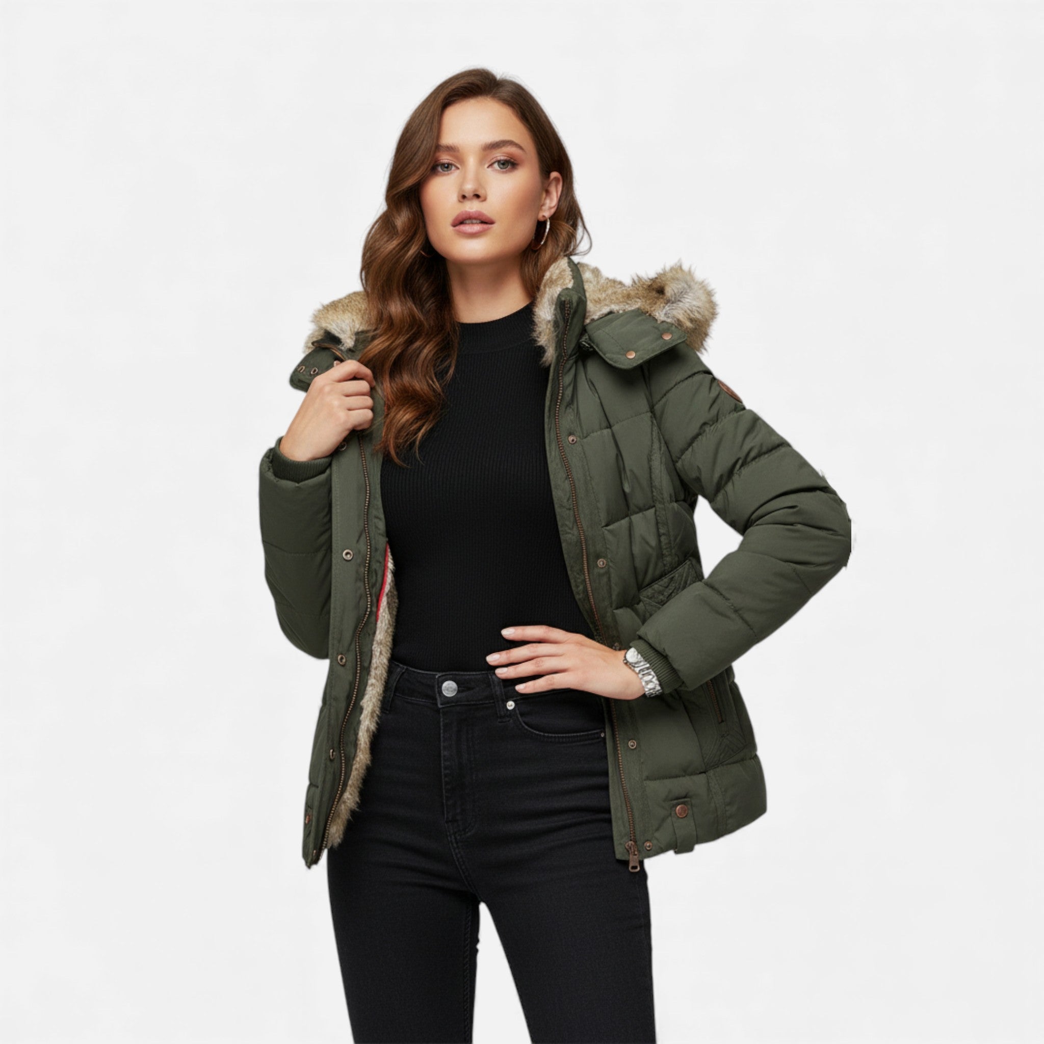 Valmonti | Damska bawełniana kurtka z kapturem na zamek – Slim Classic Jacket