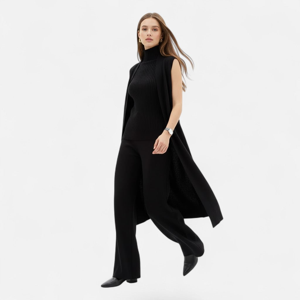 Valmonti | Zestaw damski z dzianiny: kamizelka, kardigan i spodnie