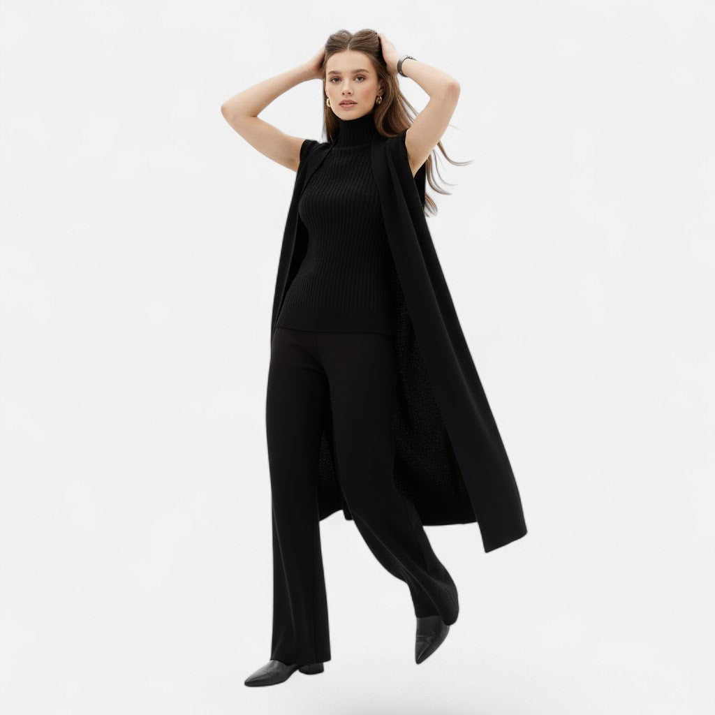 Valmonti | Zestaw damski z dzianiny: kamizelka, kardigan i spodnie