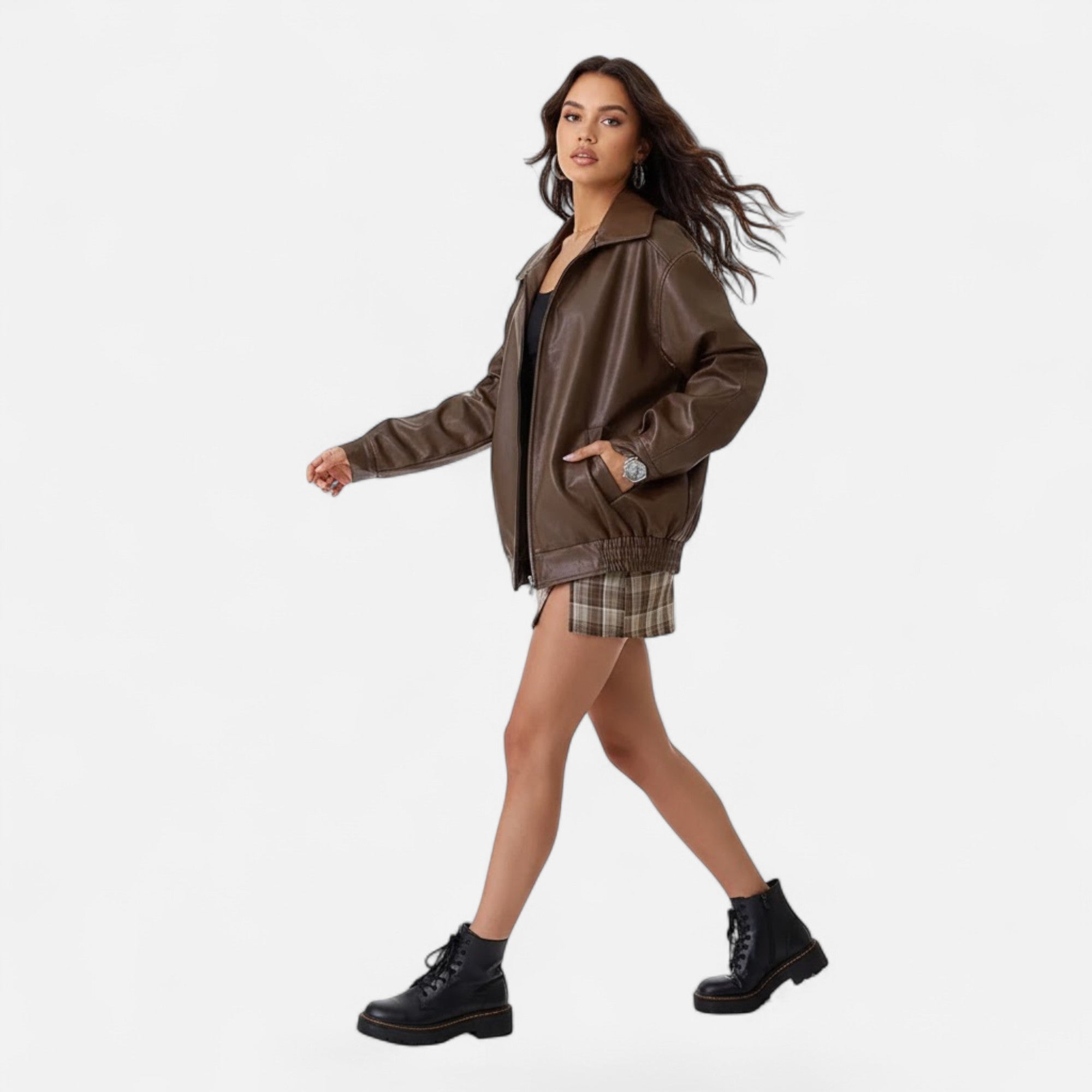 Valmonti | Damska Luźna Kurtka Motocyklowa z Ekoskóry