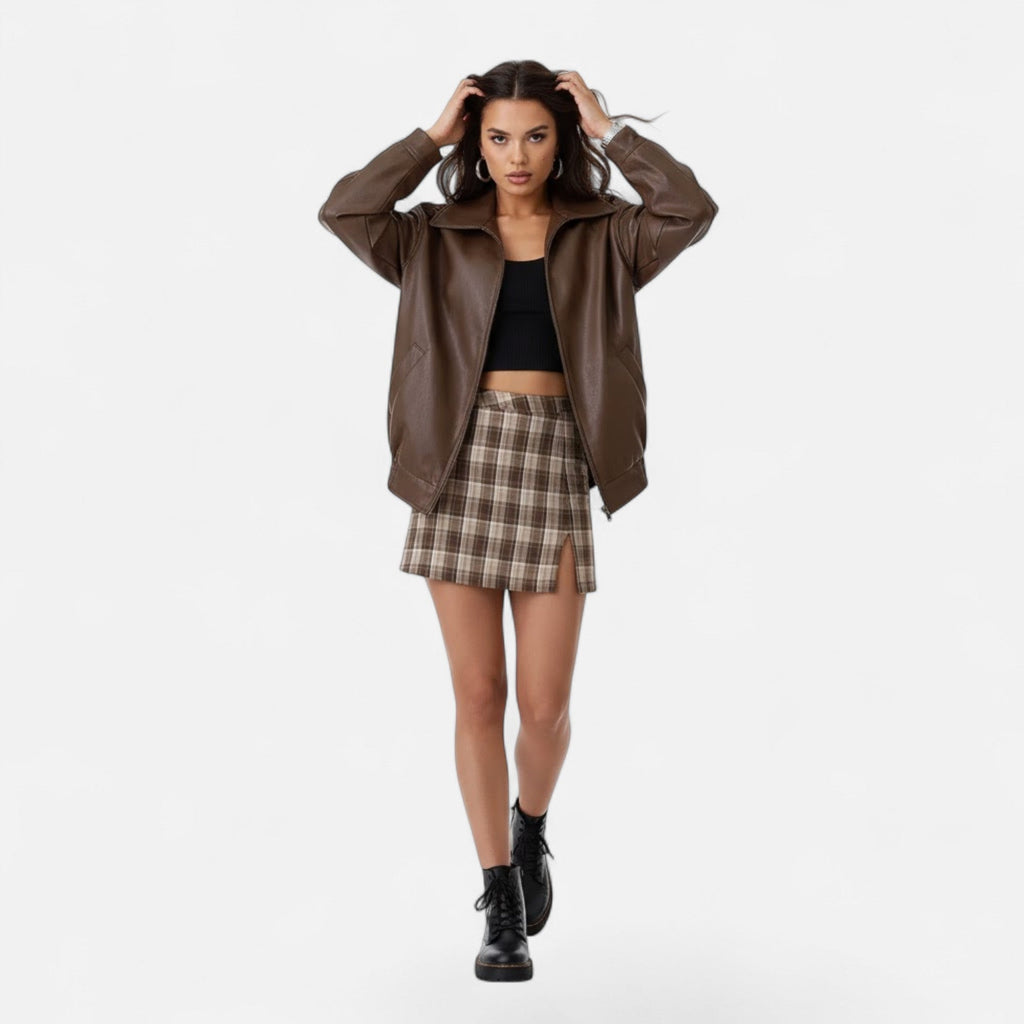 Valmonti | Damska Luźna Kurtka Motocyklowa z Ekoskóry