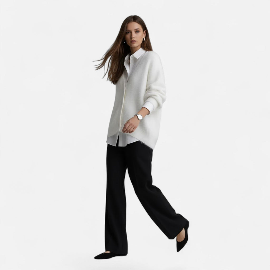 Valmonti | Damski luźny kardigan z dekoltem w serek i guzikami