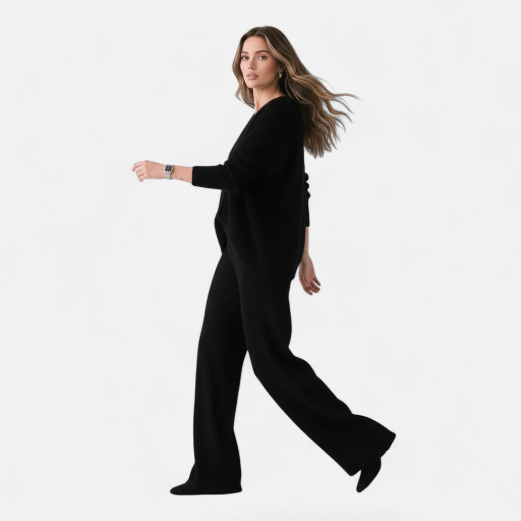 Valmonti | Damski luźny kardigan z dekoltem w serek i guzikami