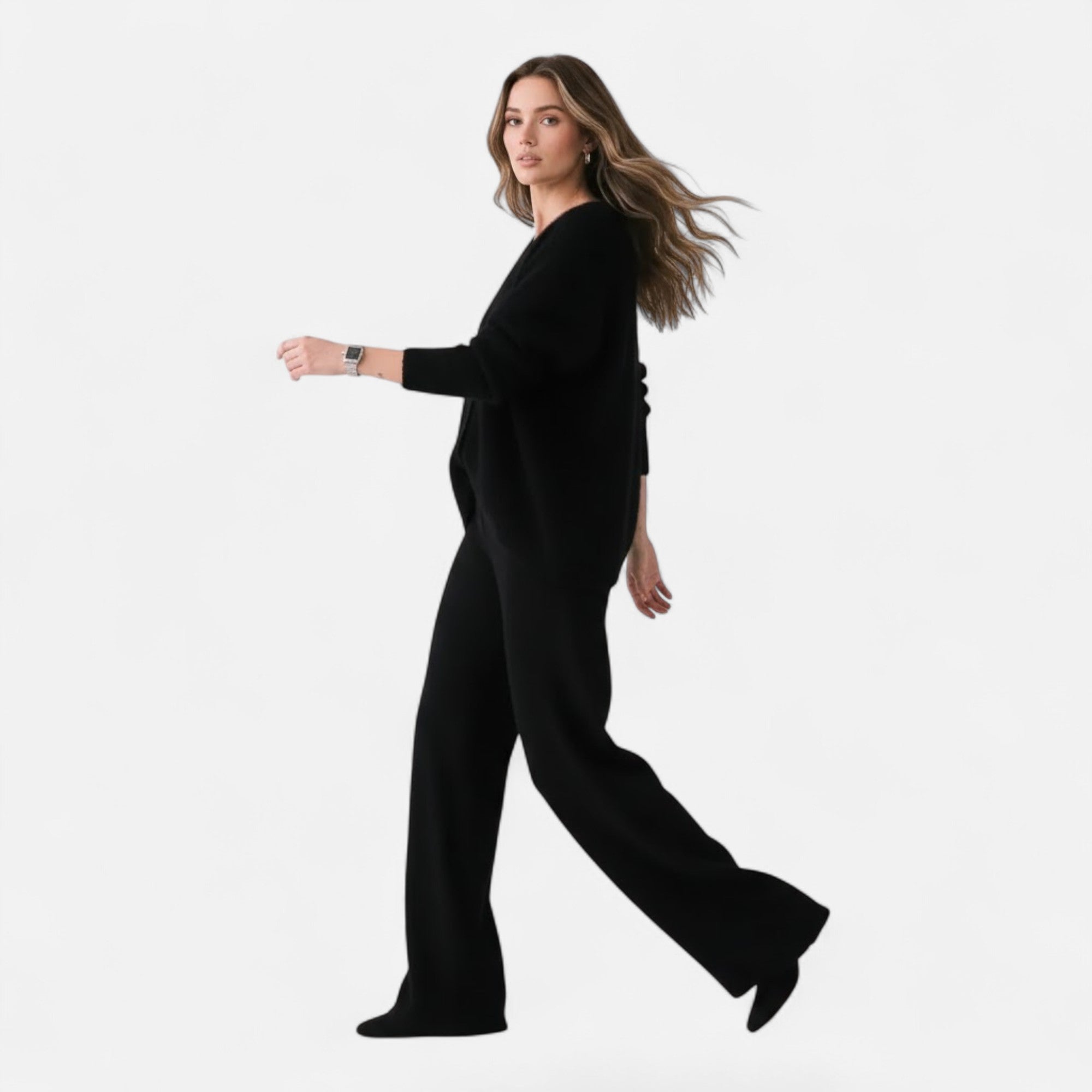 Valmonti | Damski luźny kardigan z dekoltem w serek i guzikami