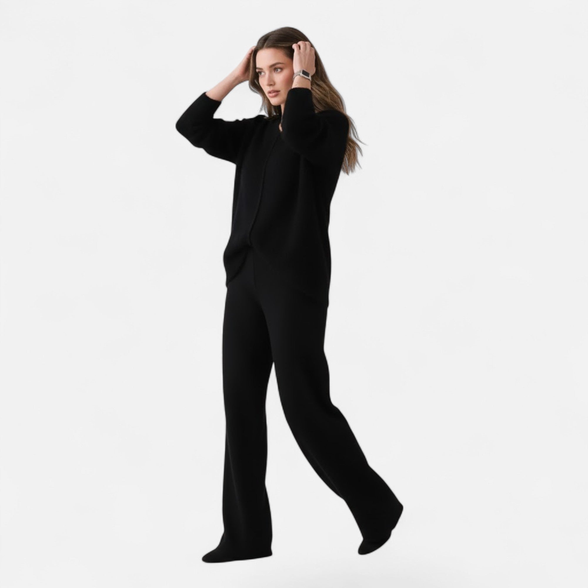 Valmonti | Damski luźny kardigan z dekoltem w serek i guzikami