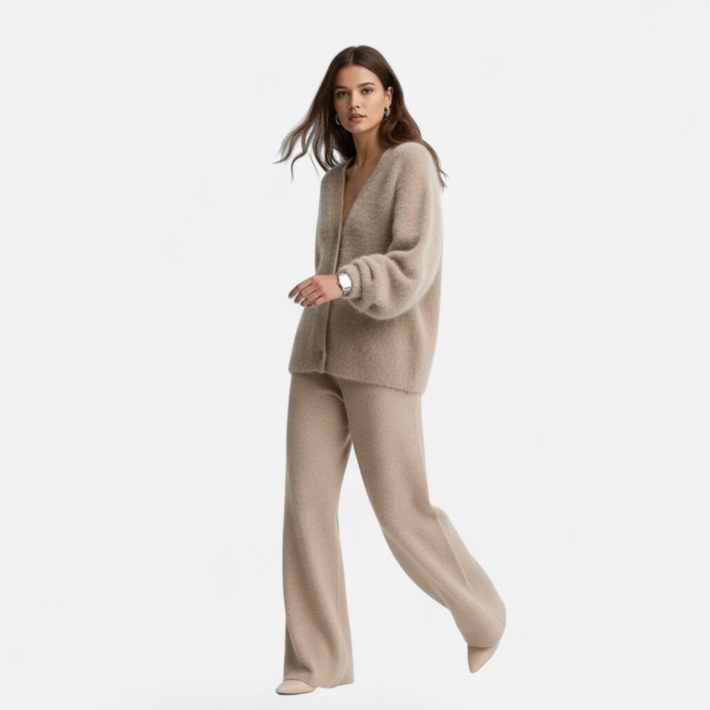 Valmonti | Damski luźny kardigan z dekoltem w serek i guzikami