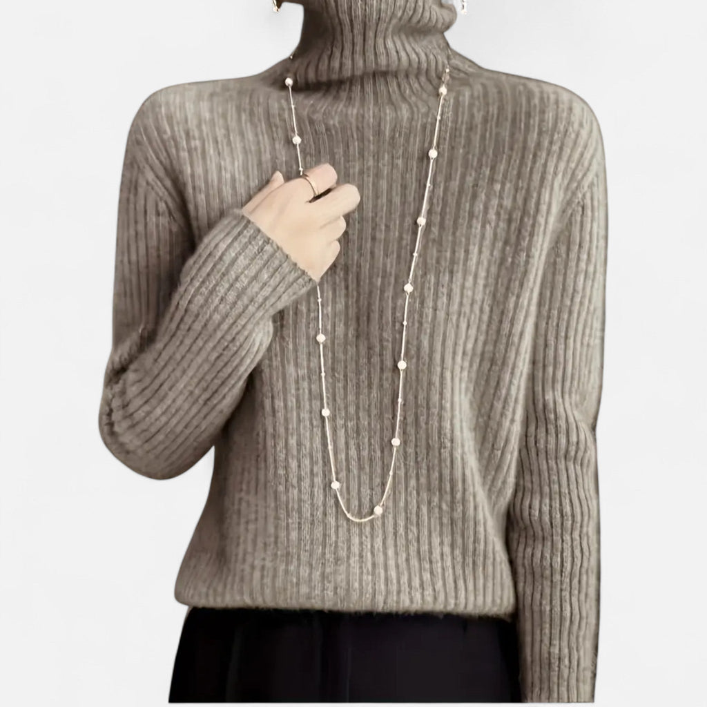 Valmonti | Damski sweter z wysokim kołnierzem i grubym prążkowaniem