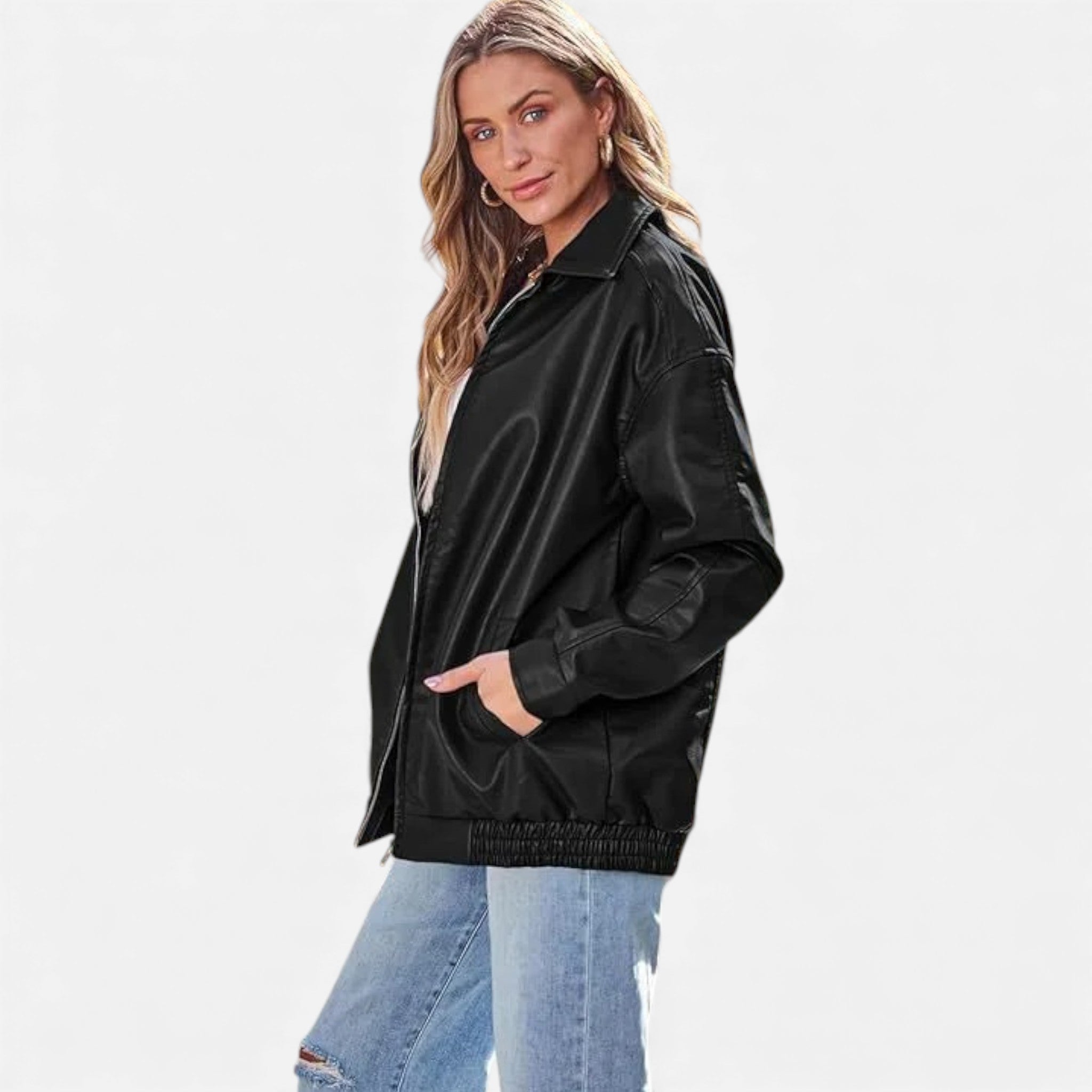 Valmonti | Damski Skórzany Płaszcz – Klasyczny Płaszcz Moto z Klapami