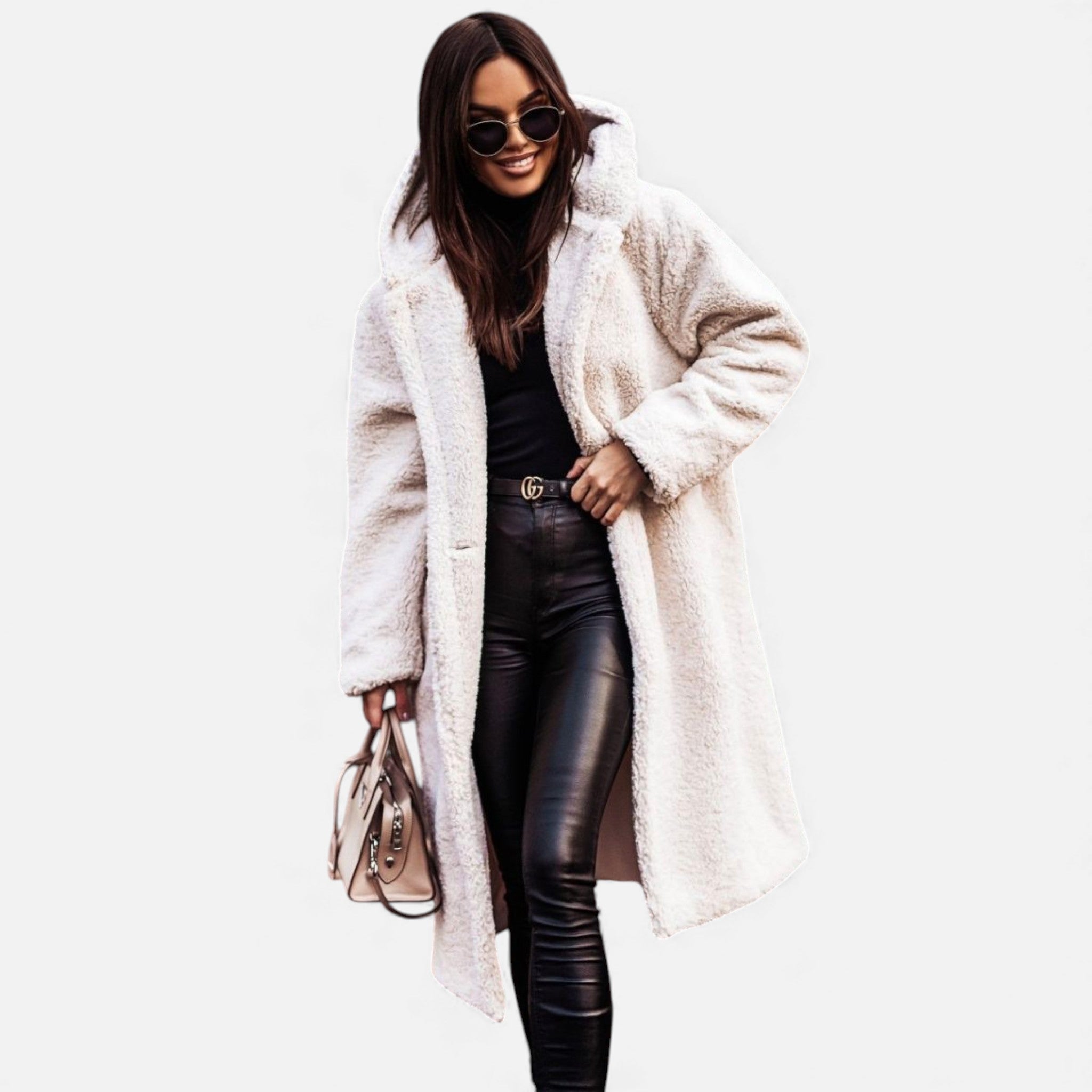 Valmonti | Damski Długi Płaszcz z Pluszowego Sztucznego Fleece