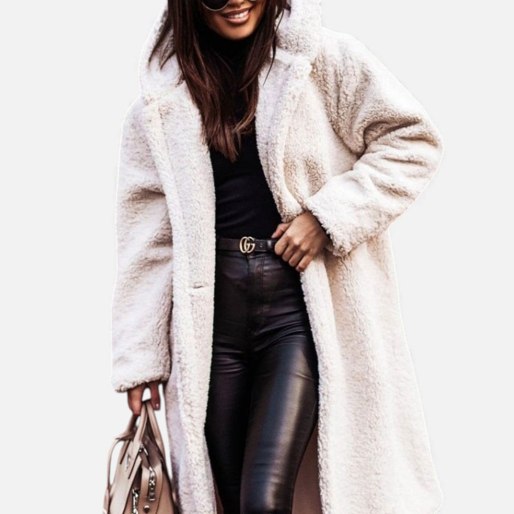 Valmonti | Damski Długi Płaszcz z Pluszowego Sztucznego Fleece